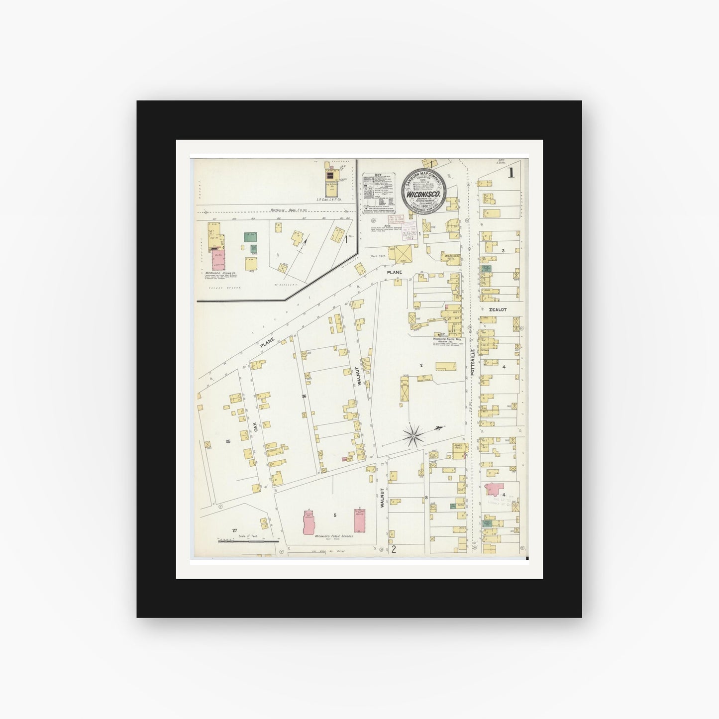 Old map wall art mockup — black gallery frame with white mat — Sanborn Fire Insurance Map from Wiconisco, Dauphin County, Pennsylvania (1902) - Complete Map Set