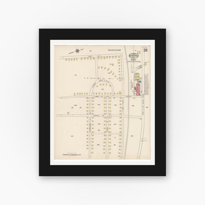 Old map wall art mockup — black gallery frame with white mat — Sanborn Fire Insurance Map from Gastonia, Gaston County, North Carolina (1922), Sheet #0031