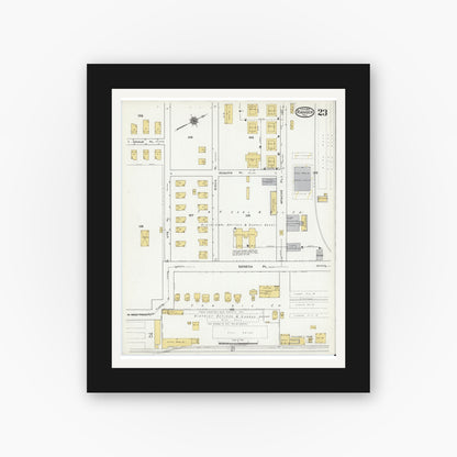 Old map wall art mockup — black gallery frame with white mat — Sanborn Fire Insurance Map from Ranger, Eastland County, Texas (1920), Sheet #0023