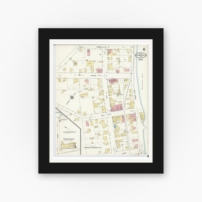 Old map wall art mockup — black gallery frame with white mat — Sanborn Fire Insurance Map from McConnelsville, Morgan County, Ohio (1911), Sheet #0006