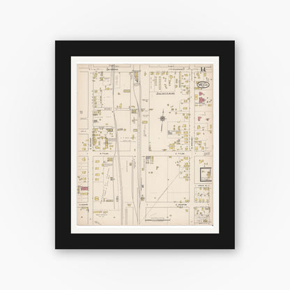 Old map wall art mockup — black gallery frame with white mat — Sanborn Fire Insurance Map from Mexia, Limestone County, Texas (1922), Sheet #0014