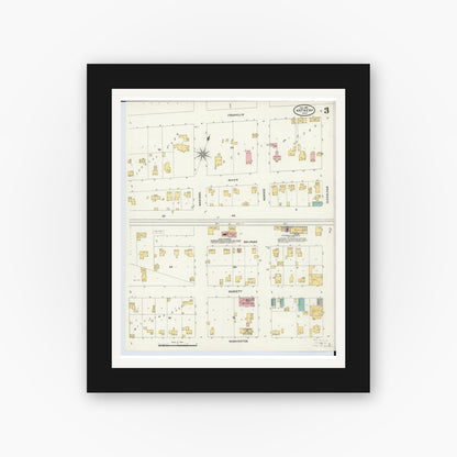 Old map wall art mockup — black gallery frame with white mat — Sanborn Fire Insurance Map from Antwerp, Paulding County, Ohio (1905), Sheet #0003