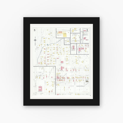 Old map wall art mockup — black gallery frame with white mat — Sanborn Fire Insurance Map from Mascoutah, Saint Clair County, Illinois (1933), Sheet #0005