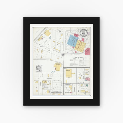 Old map wall art mockup — black gallery frame with white mat — Sanborn Fire Insurance Map from Neoga, Cumberland County, Illinois (1905) - Complete Map Set