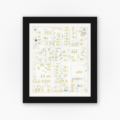 Old map wall art mockup — black gallery frame with white mat — Sanborn Fire Insurance Map from Pekin, Tazewell County, Illinois (1925), Sheet #0015