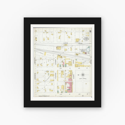 Old map wall art mockup — black gallery frame with white mat — Sanborn Fire Insurance Map from Girard, Macoupin County, Illinois (1900), Sheet #0002