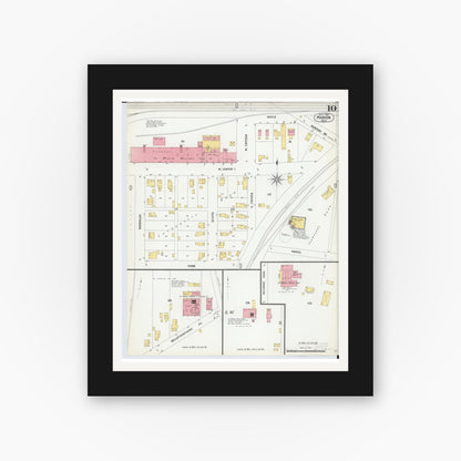 Old map wall art mockup — black gallery frame with white mat — Sanborn Fire Insurance Map from Marion, Marion County, Ohio (1900), Sheet #0010