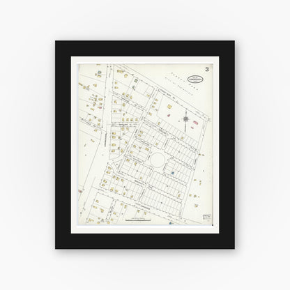 Old map wall art mockup — black gallery frame with white mat — Sanborn Fire Insurance Map from Longmeadow, Hampden County, Massachusetts (1911), Sheet #0003