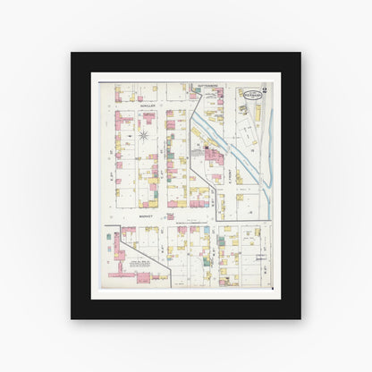 Old map wall art mockup — black gallery frame with white mat — Sanborn Fire Insurance Map from Hermann, Gasconade County, Missouri (1892), Sheet #0002