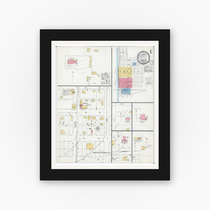 Old map wall art mockup — black gallery frame with white mat — Sanborn Fire Insurance Map from Glasgow, Howard County, Missouri (1900), Sheet #0001