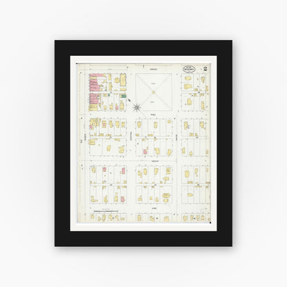 Old map wall art mockup — black gallery frame with white mat — Sanborn Fire Insurance Map from Nokomis, Montgomery County, Illinois (1899), Sheet #0002