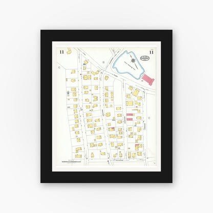 Old map wall art mockup — black gallery frame with white mat — Sanborn Fire Insurance Map from Gardner, Worcester County, Massachusetts (1923), Sheet #0011