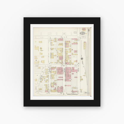 Old map wall art mockup — black gallery frame with white mat — Sanborn Fire Insurance Map from Donora, Washington County, Pennsylvania (1914), Sheet #0005