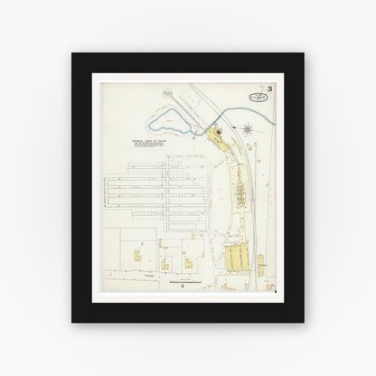 Old map wall art mockup — black gallery frame with white mat — Sanborn Fire Insurance Map from Gilmer, Upshur County, Texas (1896), Sheet #0003