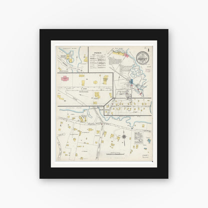 Old map wall art mockup — black gallery frame with white mat — Sanborn Fire Insurance Map from Cohasset, Norfolk County, Massachusetts (1915), Sheet #0001