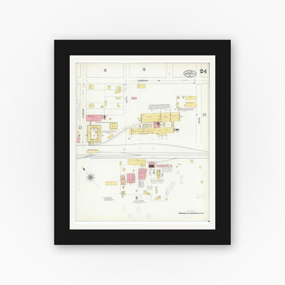Old map wall art mockup — black gallery frame with white mat — Sanborn Fire Insurance Map from Warren, Warren County, Pennsylvania (1904), Sheet #0024