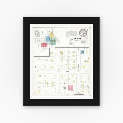 Old map wall art mockup — black gallery frame with white mat — Sanborn Fire Insurance Map from Rock Rapids, Lyon County, Iowa (1907), Sheet #0001