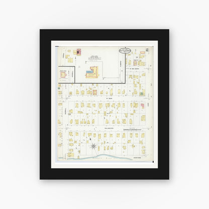 Old map wall art mockup — black gallery frame with white mat — Sanborn Fire Insurance Map from Battle Creek, Calhoun County, Michigan (1907), Sheet #0002