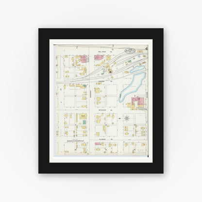 Old map wall art mockup — black gallery frame with white mat — Sanborn Fire Insurance Map from Wellston, Jackson County, Ohio (1897), Sheet #0004