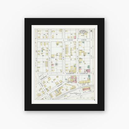 Old map wall art mockup — black gallery frame with white mat — Sanborn Fire Insurance Map from Mount Vernon, Westchester County, New York (1892), Sheet #0003