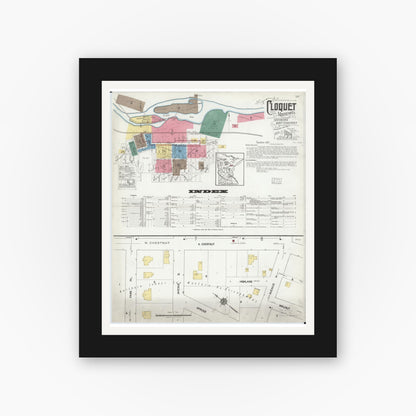 Old map wall art mockup — black gallery frame with white mat — Sanborn Fire Insurance Map from Cloquet, Carlton County, Minnesota (1919), Sheet #0001