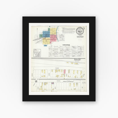 Old map wall art mockup — black gallery frame with white mat — Sanborn Fire Insurance Map from Hurley, Iron County, Wisconsin (1913), Sheet #0001