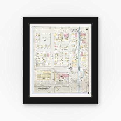 Old map wall art mockup — black gallery frame with white mat — Sanborn Fire Insurance Map from Delphos, Van Wert And Allen Counties, Ohio (1892), Sheet #0003