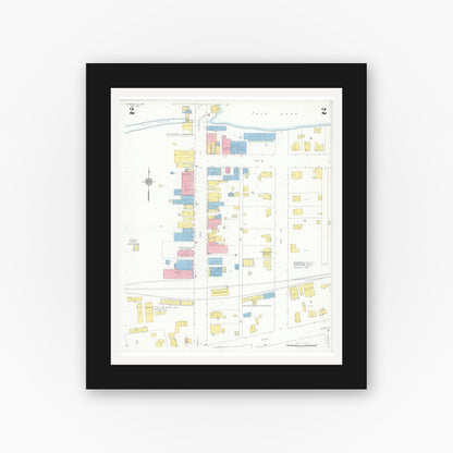 Old map wall art mockup — black gallery frame with white mat — Sanborn Fire Insurance Map from Pardeeville, Columbia County, Wisconsin (1937), Sheet #0002