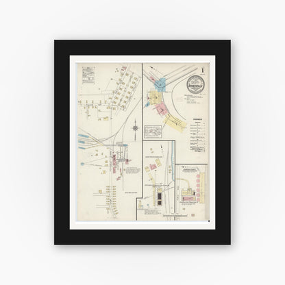 Old map wall art mockup — black gallery frame with white mat — Sanborn Fire Insurance Map from Sykesville, Jefferson County, Pennsylvania (1914) - Complete Map Set