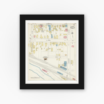 Old map wall art mockup — black gallery frame with white mat — Sanborn Fire Insurance Map from Bath, Steuben County, New York (1915), Sheet #0007