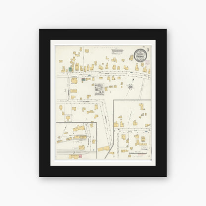 Old map wall art mockup — black gallery frame with white mat — Sanborn Fire Insurance Map from Smyrna, Chenango County, New York (1906) - Complete Map Set