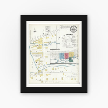 Old map wall art mockup — black gallery frame with white mat — Sanborn Fire Insurance Map from Smethport, McKean County, Pennsylvania (1909) - Complete Map Set