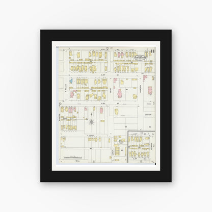 Old map wall art mockup — black gallery frame with white mat — Sanborn Fire Insurance Map from Portsmouth, Scioto County, Ohio (1897), Sheet #0011