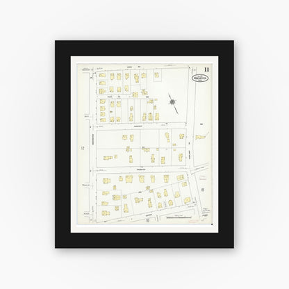 Old map wall art mockup — black gallery frame with white mat — Sanborn Fire Insurance Map from Winchester, Middlesex County, Massachusetts (1910), Sheet #0011