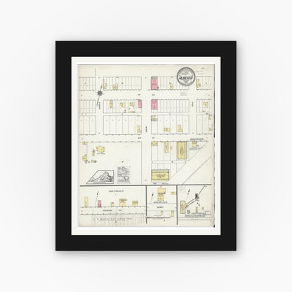 Old map wall art mockup — black gallery frame with white mat — Sanborn Fire Insurance Map from Alberta, Brunswick County, Virginia (1920), Sheet #0001