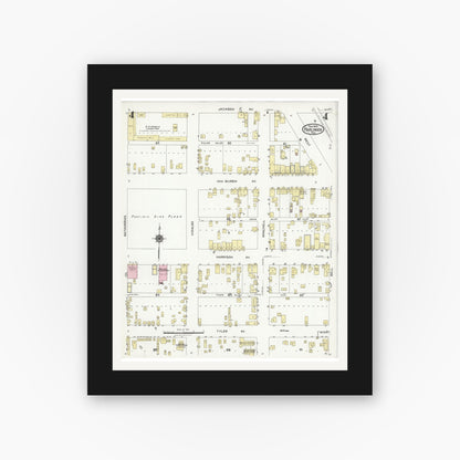 Old map wall art mockup — black gallery frame with white mat — Sanborn Fire Insurance Map from Harlingen, Cameron County, Texas (1925), Sheet #0004