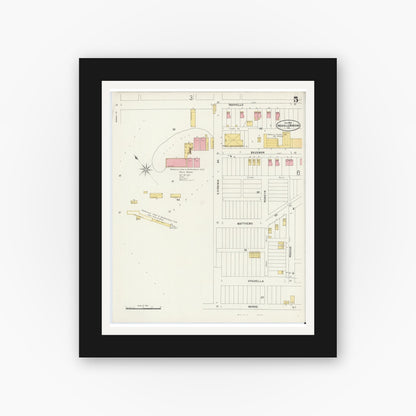 Old map wall art mockup — black gallery frame with white mat — Sanborn Fire Insurance Map from Knoxville Borough, Allegheny County, Pennsylvania (1898), Sheet #0005