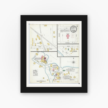Old map wall art mockup — black gallery frame with white mat — Sanborn Fire Insurance Map from Plainwell, Allegan County, Michigan (1899) - Complete Map Set