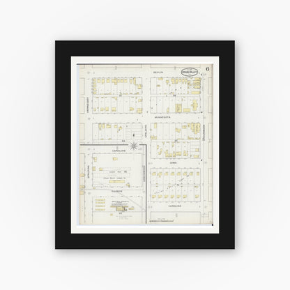 Old map wall art mockup — black gallery frame with white mat — Sanborn Fire Insurance Map from Spring Valley, Bureau County, Illinois (1893), Sheet #0006
