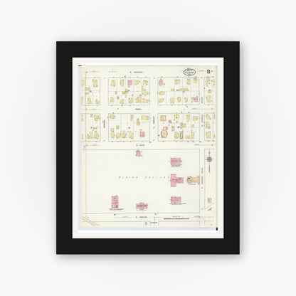 Old map wall art mockup — black gallery frame with white mat — Sanborn Fire Insurance Map from Albion, Calhoun County, Michigan (1913), Sheet #0008