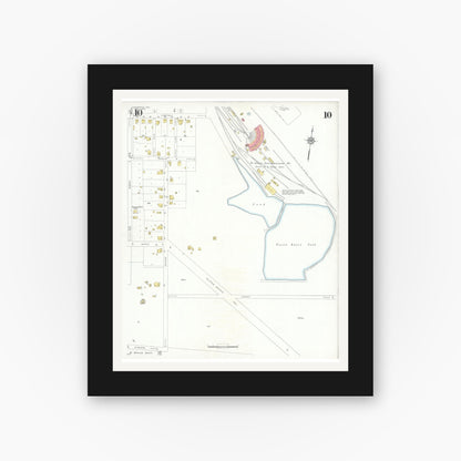 Old map wall art mockup — black gallery frame with white mat — Sanborn Fire Insurance Map from Commerce, Hunt County, Texas (1933), Sheet #0010
