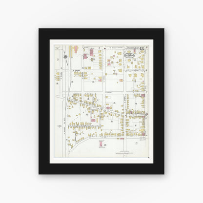 Old map wall art mockup — black gallery frame with white mat — Sanborn Fire Insurance Map from Goldsboro, Wayne County, North Carolina (1918), Sheet #0018