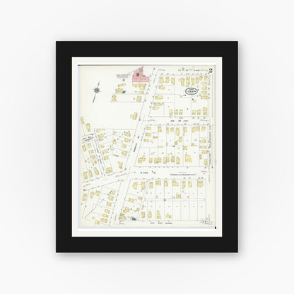 Old map wall art mockup — black gallery frame with white mat — Sanborn Fire Insurance Map from Lorain, Lorain County, Ohio (1910), Sheet #0002