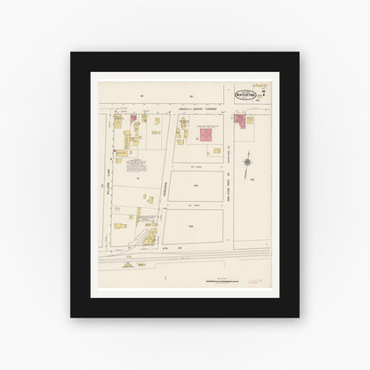 Old map wall art mockup — black gallery frame with white mat — Sanborn Fire Insurance Map from New Hyde Park, Nassau County, New York (1922), Sheet #0007