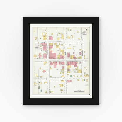 Old map wall art mockup — black gallery frame with white mat — Sanborn Fire Insurance Map from Wadesboro, Anson County, North Carolina (1902), Sheet #0002