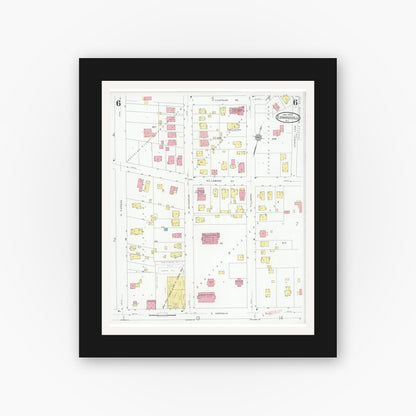 Old map wall art mockup — black gallery frame with white mat — Sanborn Fire Insurance Map from Edwardsville, Madison County, Illinois (1930), Sheet #0006
