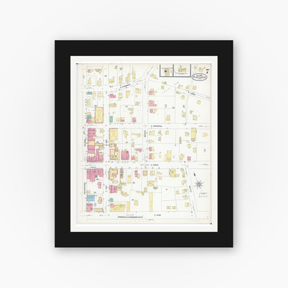 Old map wall art mockup — black gallery frame with white mat — Sanborn Fire Insurance Map from Platteville, Grant County, Wisconsin (1908), Sheet #0007