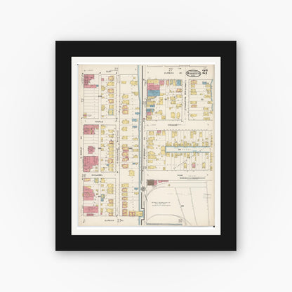 Old map wall art mockup — black gallery frame with white mat — Sanborn Fire Insurance Map from Wyandotte, Wayne County, Michigan (1922), Sheet #0027