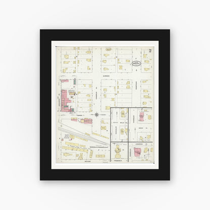 Old map wall art mockup — black gallery frame with white mat — Sanborn Fire Insurance Map from Rantoul, Champaign County, Illinois (1910), Sheet #0002