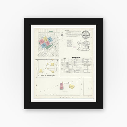 Old map wall art mockup — black gallery frame with white mat — Sanborn Fire Insurance Map from Hereford, Deaf Smith County, Texas (1913) - Complete Map Set